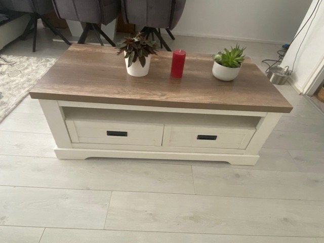 Stevige salontafel – Creil White Pinewood (120 x60x47), Huis en Inrichting, Ophalen of Verzenden