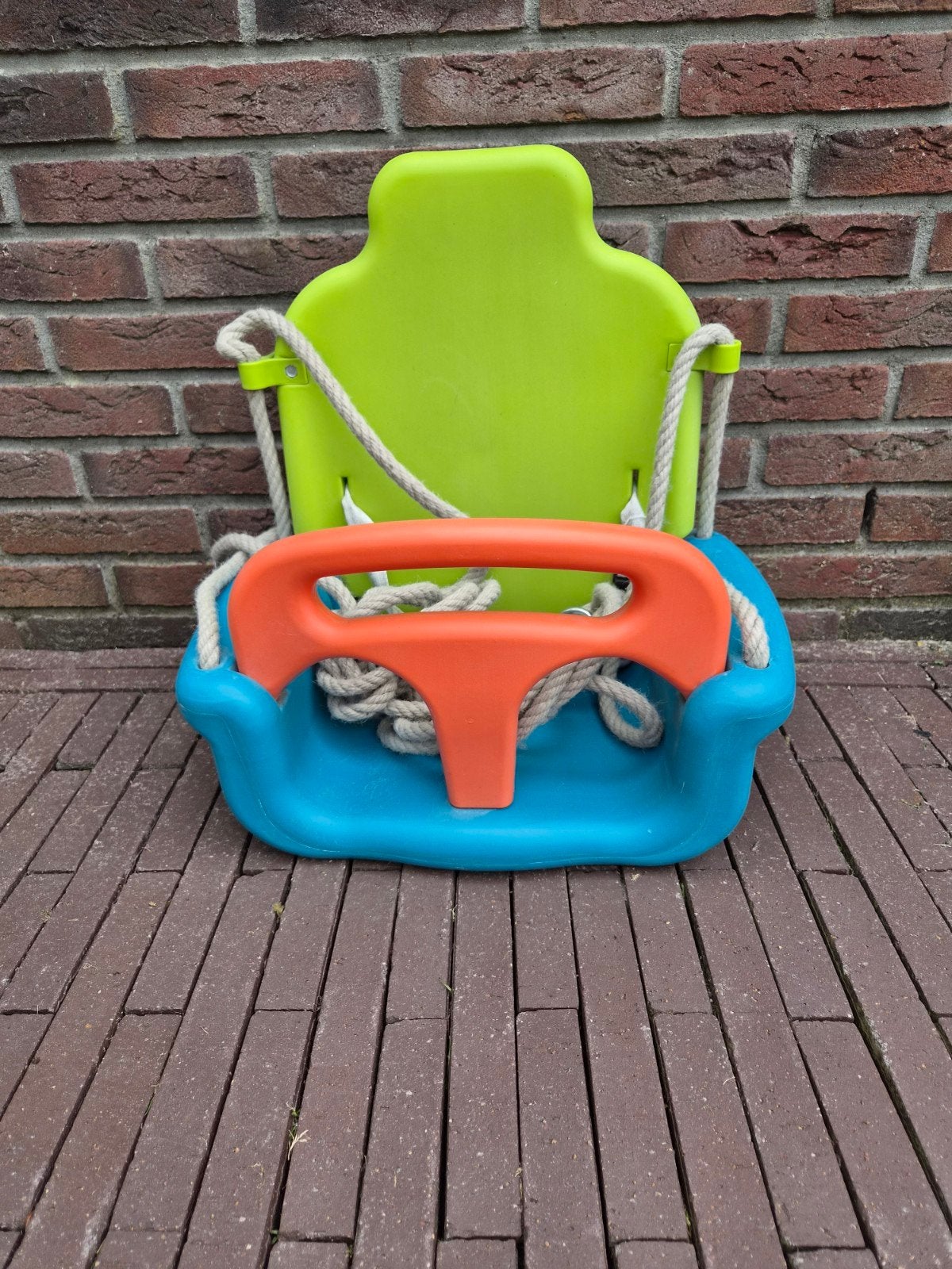 Babyschommel Groeimodel Limoengroen / Turquoise / Oranje, Ophalen, Zo goed als nieuw, Schommel