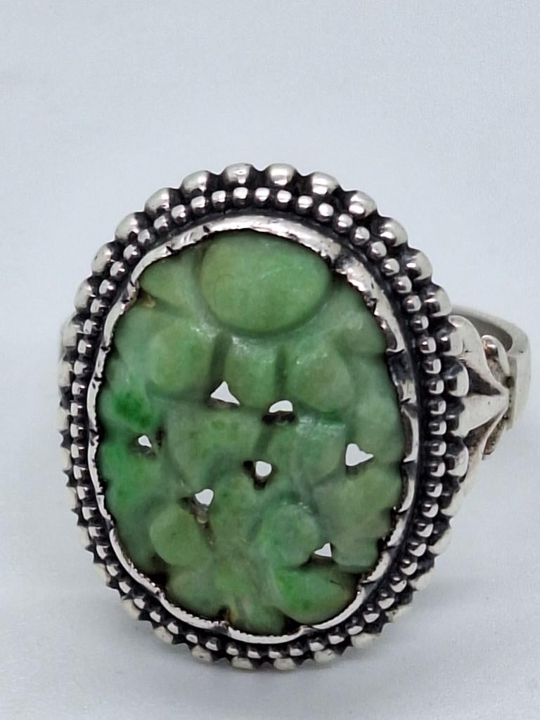 Grote Zilveren Chinese Ring met Jade - Maat 23, Sieraden, Tassen en Uiterlijk, Ringen, Gebruikt, 20 of groter, Ophalen of Verzenden