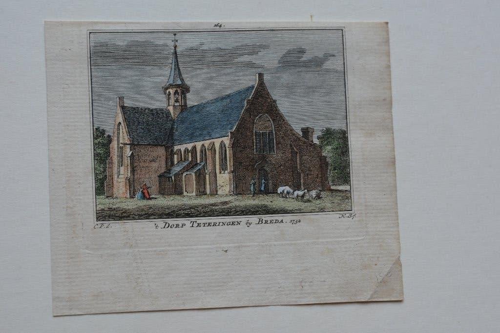 TETERINGEN bij BREDA Kopergravure 1786-1792 handgekleurd GY8, Verzenden, Stadsgezicht, Gesigneerd, Gravure