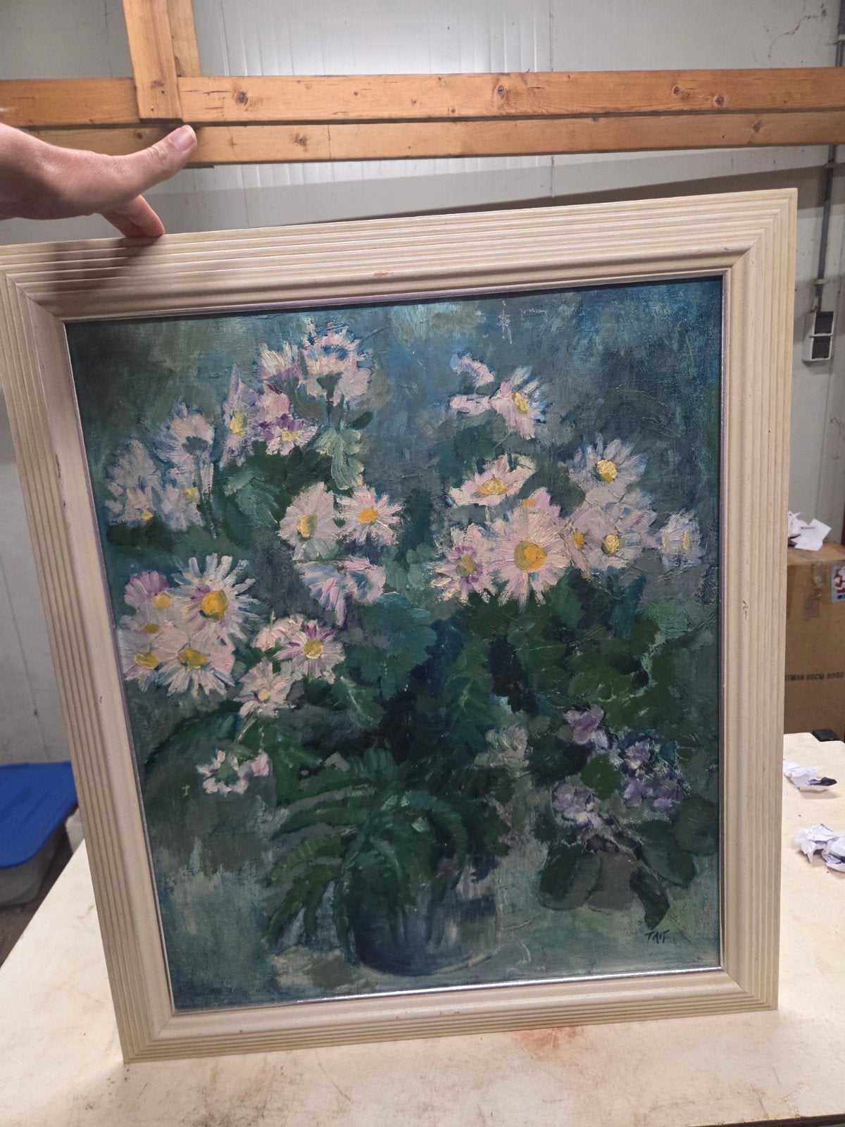 Groot Olieverfschilderij Bloemstilleven Tait, Doek, Impressionistisch, Gesigneerd, Olieverf