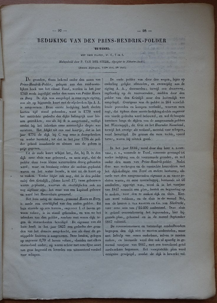 Bedijking van den Prins-Hendrik-Polder te Texel, Gelezen, 19e eeuw, Verzenden, P. van der Sterr