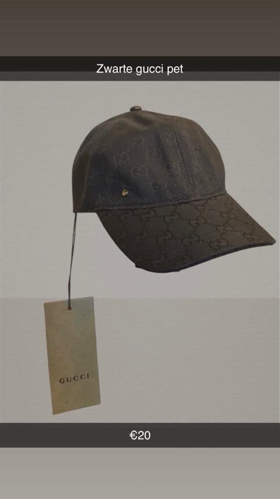 Zwarte Gucci Pet met GG-patroon, Kleding | Dames, Ophalen of Verzenden, Zo goed als nieuw, One size fits all, Pet