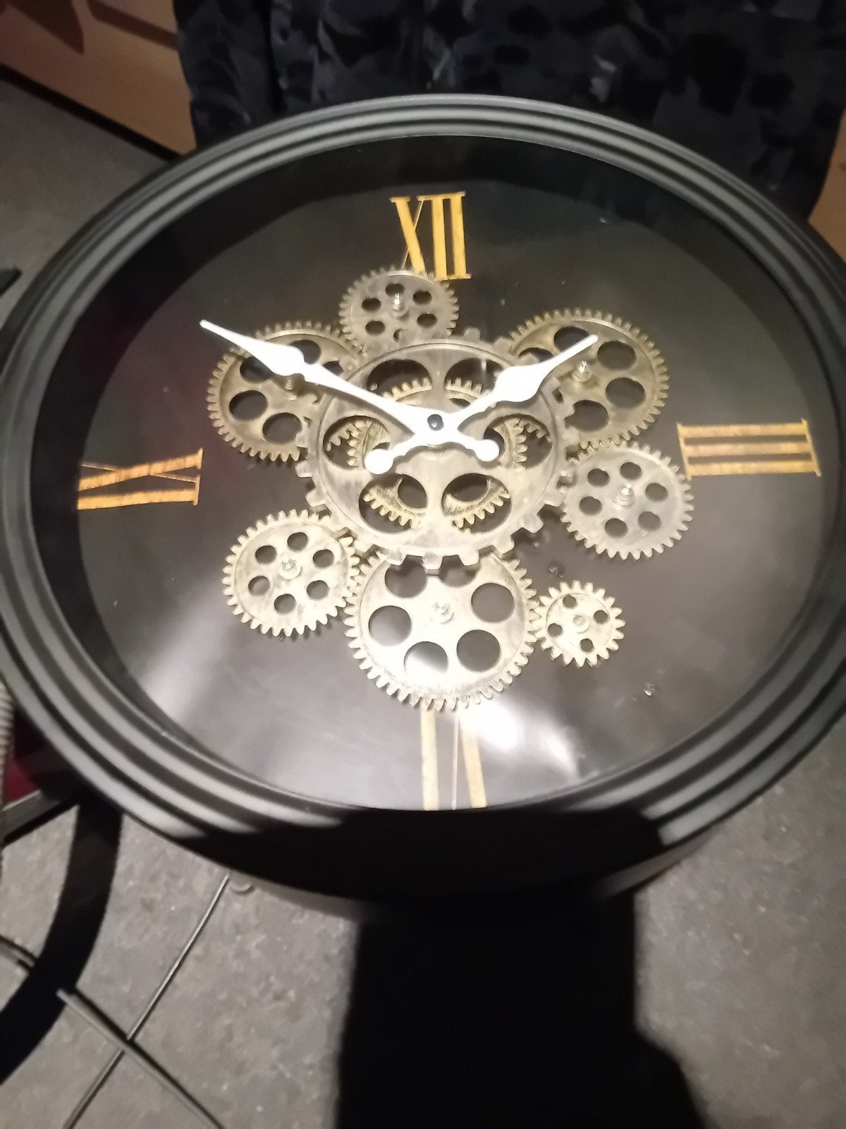 Zwarte Klok met Lopende Tandwielen Doorsnee 38- Uniek Design, Antiek en Kunst, Antiek | Klokken, Ophalen of Verzenden