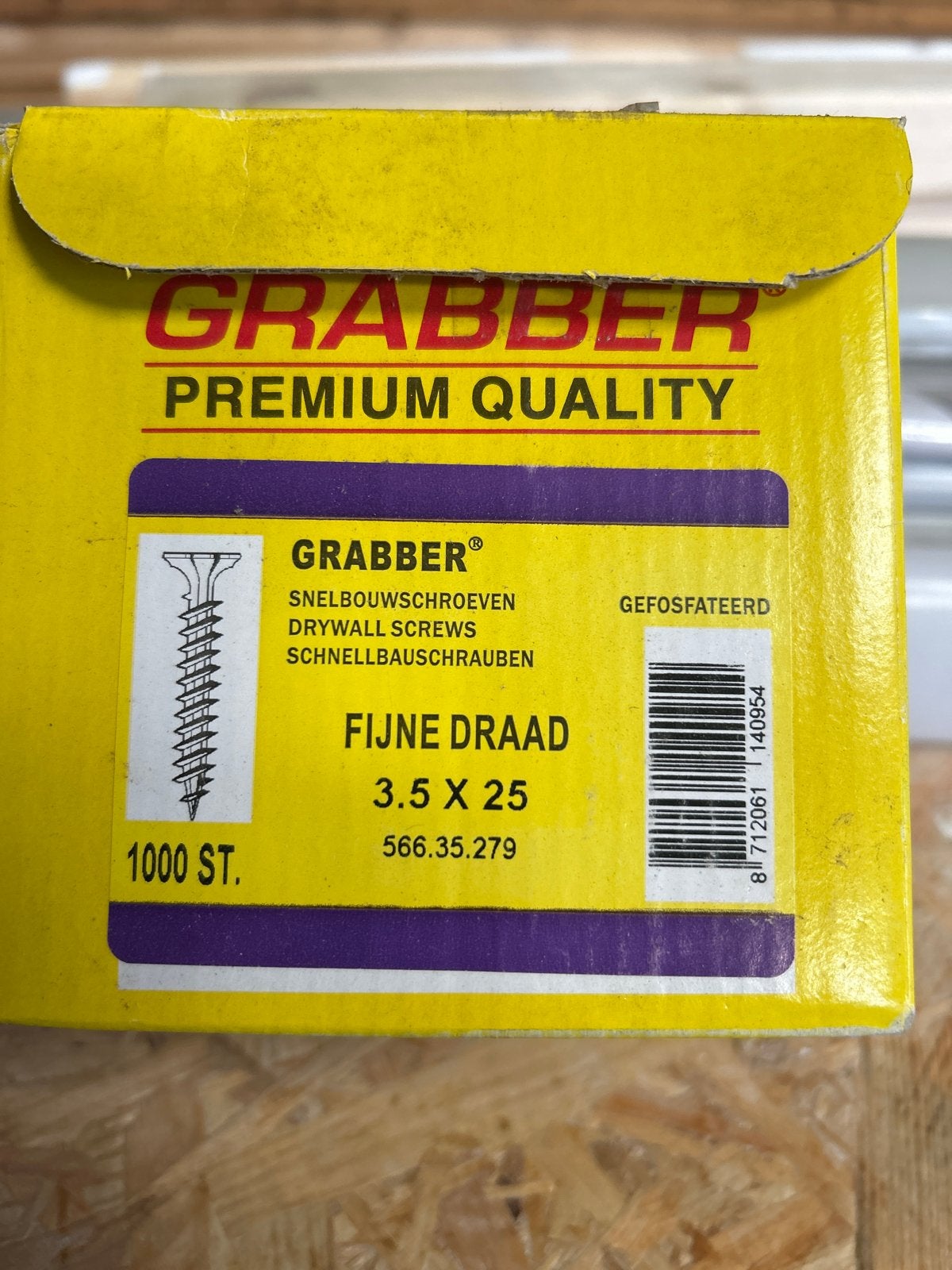 Grabber Snelbouwschroeven 3.5x25mm, Fijne Draad, 1000 St., Ophalen of Verzenden, Nieuw, Minder dan 50 mm, Schroeven