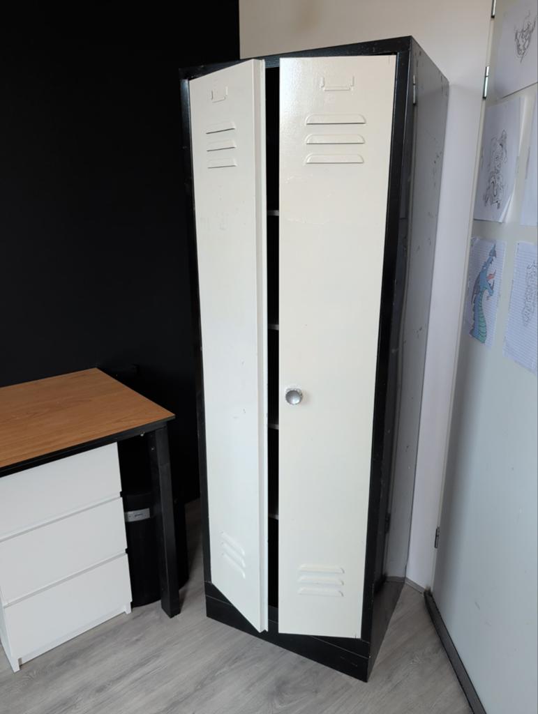 Vintage school lockerkast met schappen en hanggedeelte, Ophalen, Gebruikt, Industrieel, Vintage, Retro