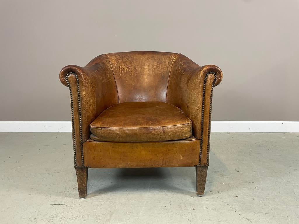 Schapenleren clubfauteuil door Nico van Oorschot vintage, Huis en Inrichting, Fauteuils, Ophalen, Gebruikt, Leer