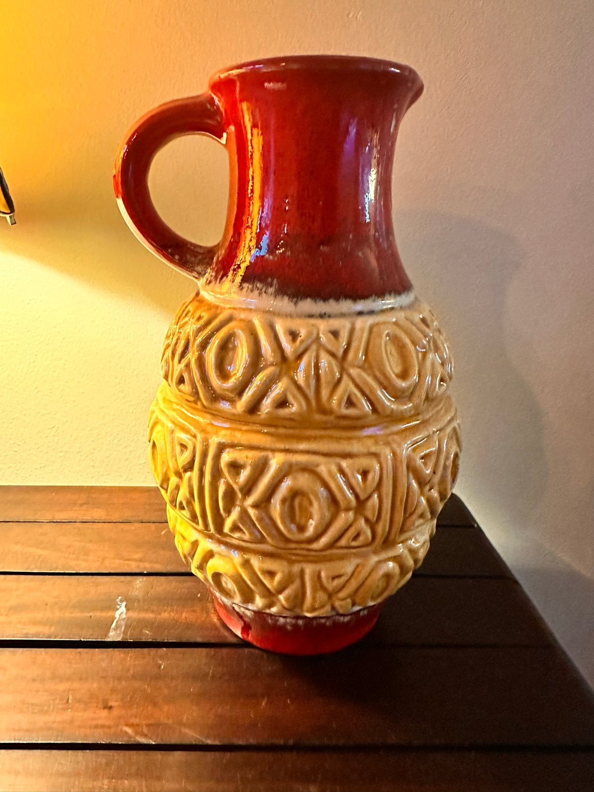 Vintage West-Germany vaas rood/beige Fat Lava stijl, Ophalen of Verzenden
