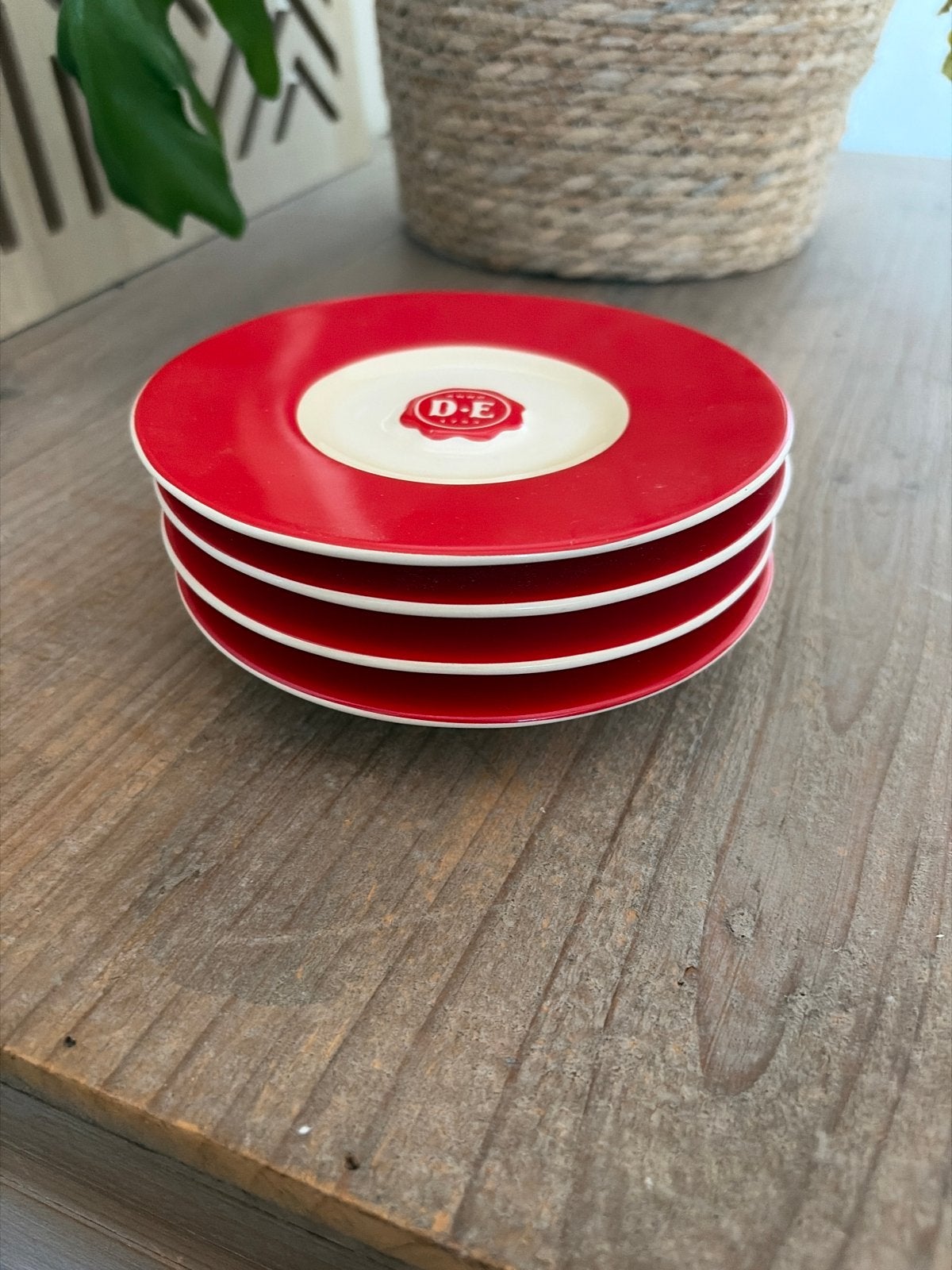 4 Douwe Egberts schotels - rood/wit, Ophalen, Zo goed als nieuw, Overige typen