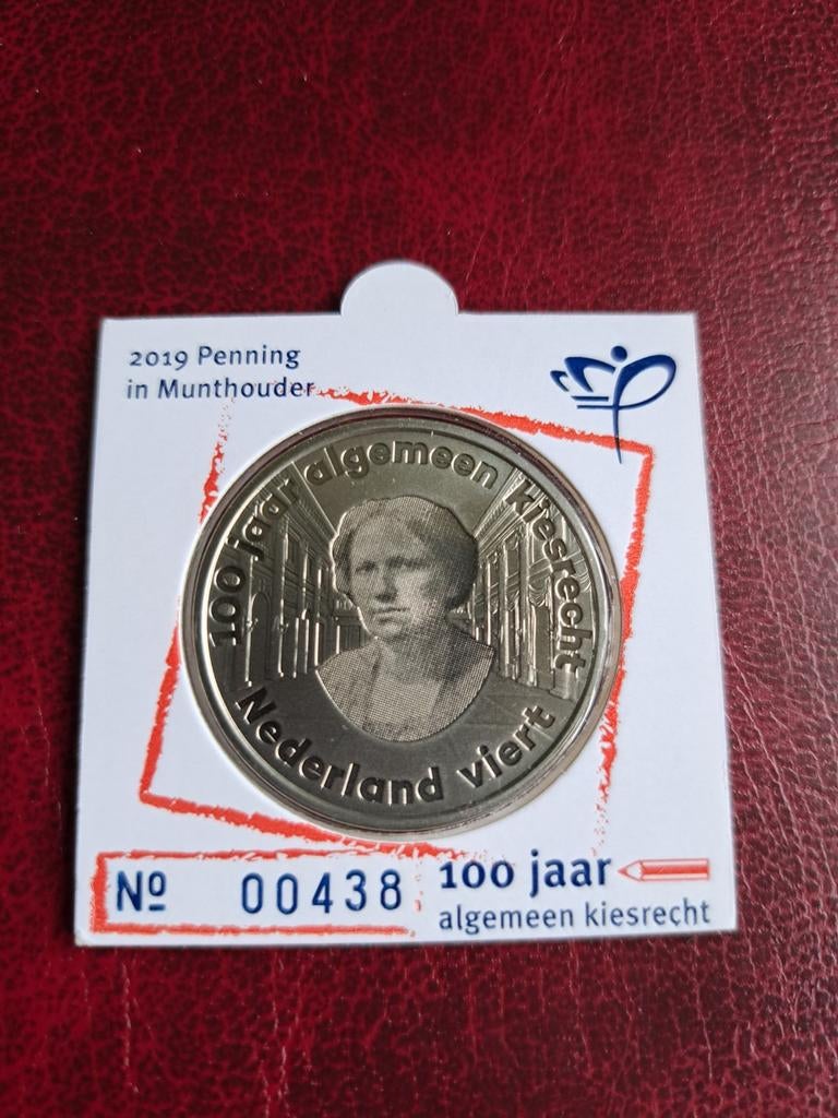 100 jaar Algemeen Kiesrecht Penning 2019 Bedrukte Munthouder, Postzegels en Munten, Munten | Nederland, Ophalen of Verzenden, Overige waardes