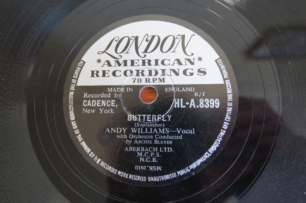 Andy Williams Butterfly 78rpm 78 toeren grammofoonplaat 1957, Ophalen of Verzenden, Voor 1960, Gebruikt, 10 inch