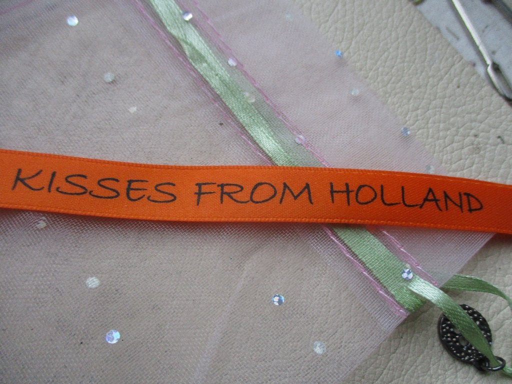 5043/ 25 meter oranje holland satijn lint, Ophalen of Verzenden, Nieuw, Lint, Band of Elastiek