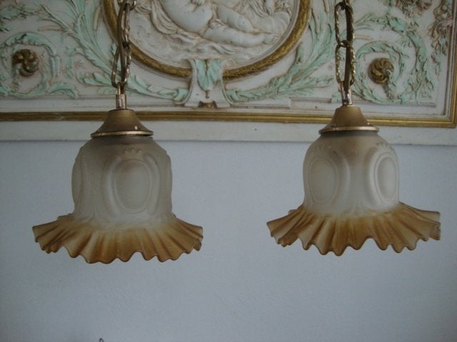 Stel oude glazen hanglampjes  (rokje) nr. 8, Ophalen of Verzenden