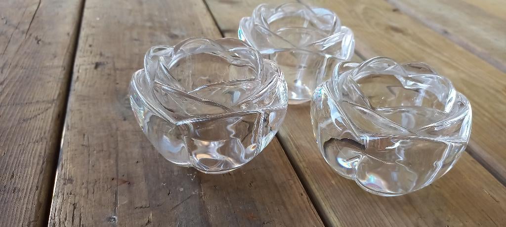 3 Theelicht-houders (facet geslepen glas), Ophalen of Verzenden, Zo goed als nieuw, Glas