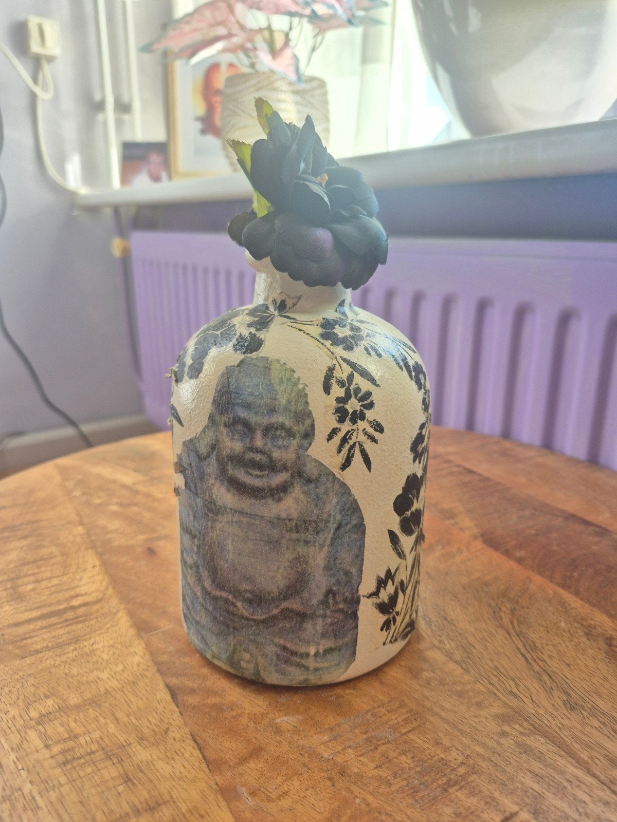 Decoratieve Boeddha fles met bloem, Ophalen of Verzenden