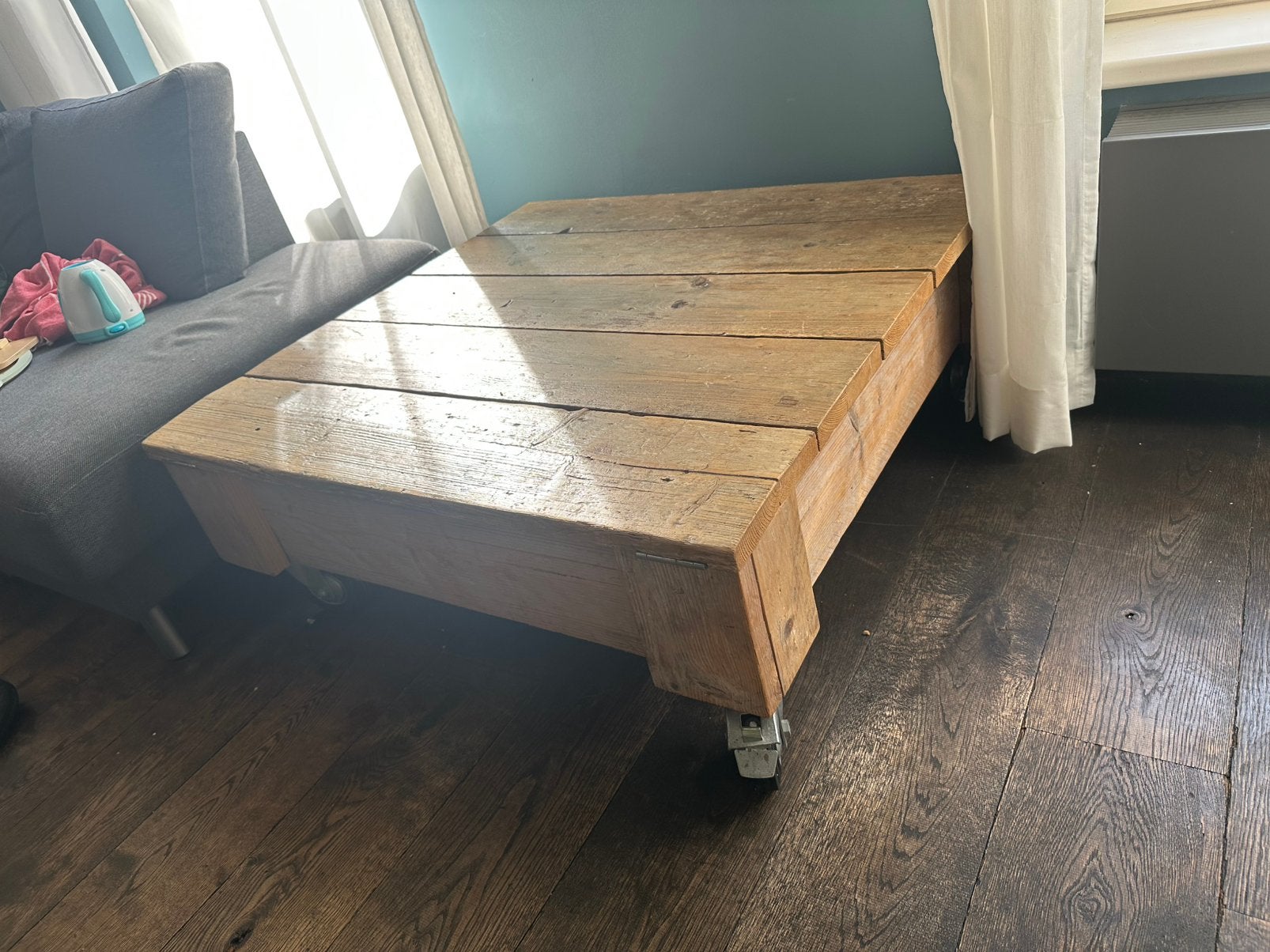 Steigerhouten salontafel, Ophalen, 100 tot 150 cm, 50 tot 100 cm, Zo goed als nieuw