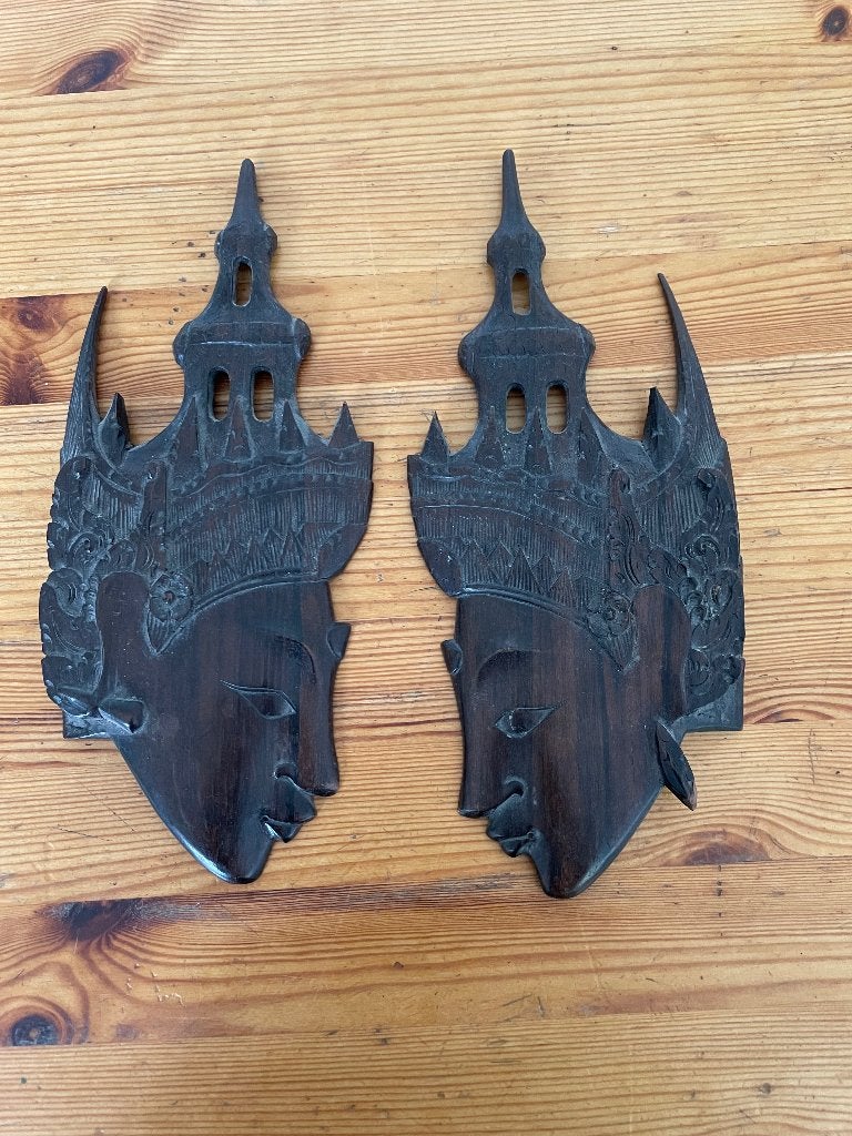 2 hoofden - mooi houtsnijwerk - india, Ophalen of Verzenden, Hout, Masker, Man