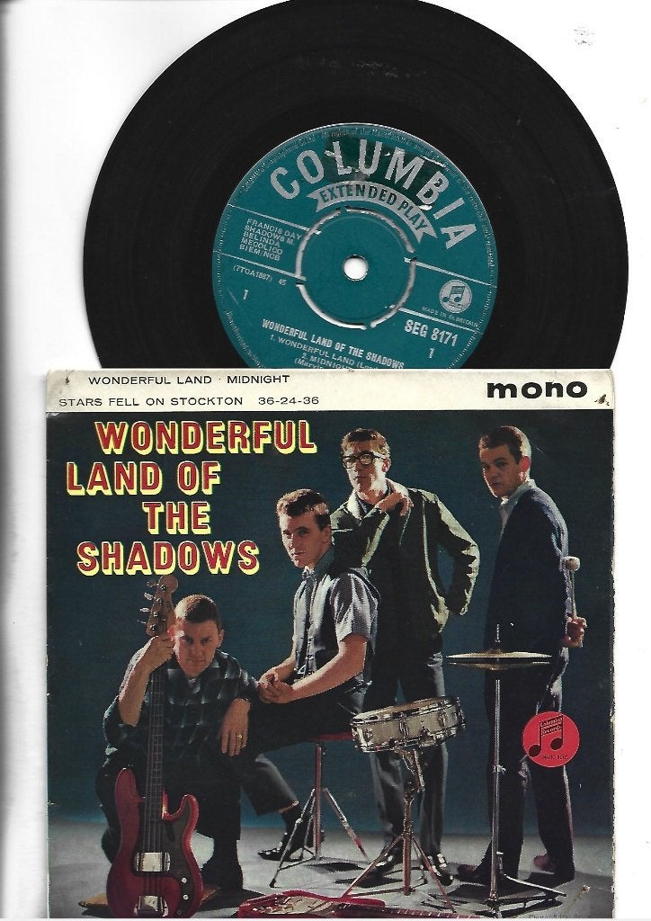 THE SHADOWS EP SINGLE 7" WONDERFUL LAND OF THE SHADOWS, Fotohoes, 7 inch, Ophalen of Verzenden, Zo goed als nieuw