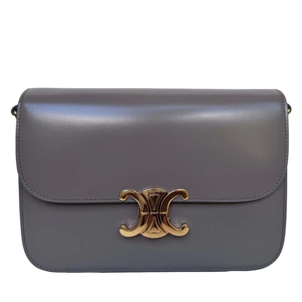 Celine triomphe medium pebble taupe crossbody tas designer