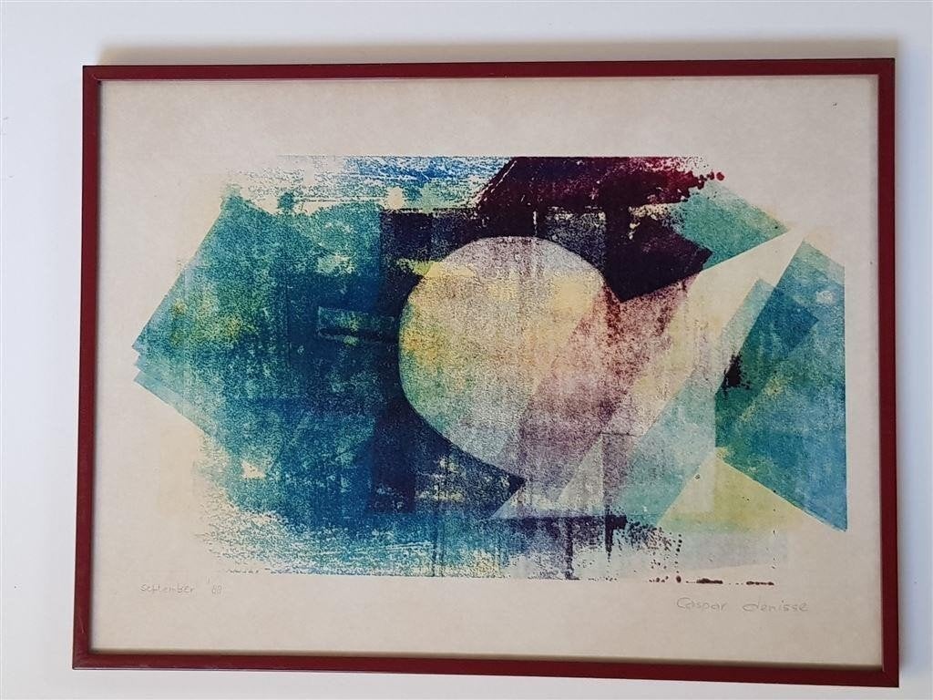 Caspar Denisse, abstracte kleurenlitho, gesigneerd, Antiek en Kunst, Ophalen of Verzenden