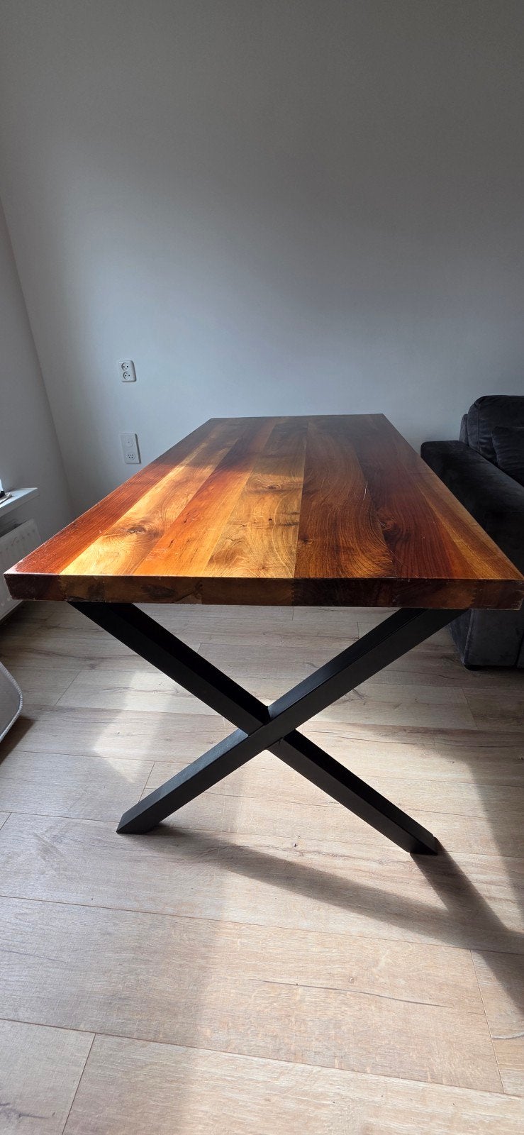 Grote massief houten eettafel (6-persoons) – robuust, Zo goed als nieuw, Eikenhout, 150 tot 200 cm, Vier personen
