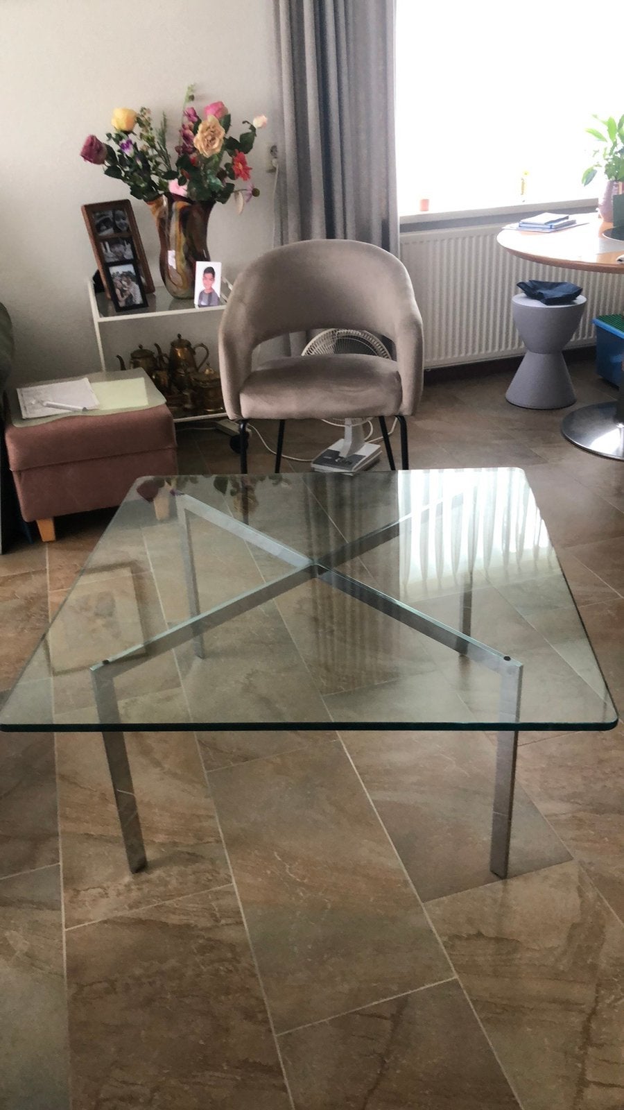 Mooie glazen salontafel, Huis en Inrichting, Tafels | Salontafels, Ophalen, Gebruikt, 50 tot 100 cm, Vierkant