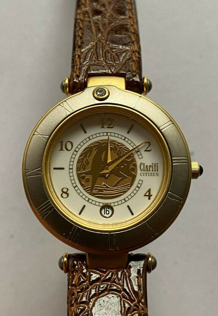 Esprit CLARITI citizen met goud en diamanten dams horloges, Overige merken, Leer, Staal, Polshorloge