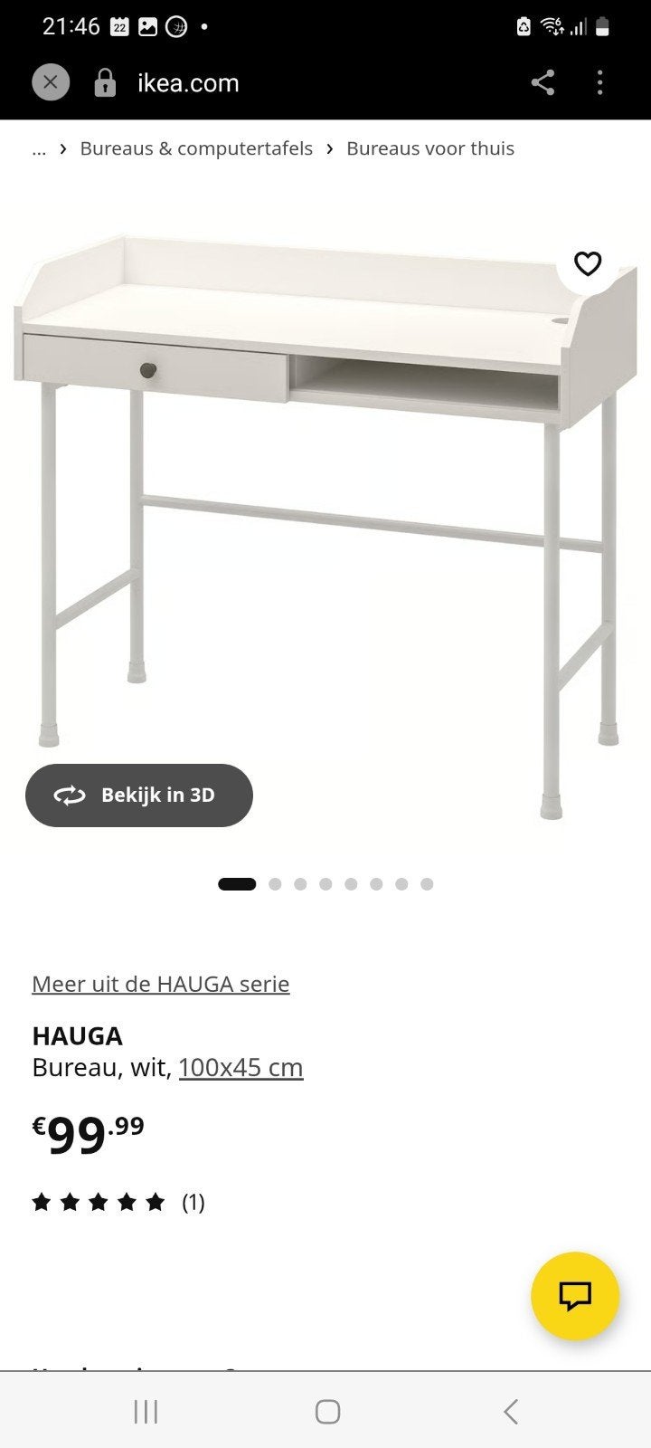 IKEA Hauga Bureau Wit - Compact en Functioneel, Huis en Inrichting, Bureaus, Ophalen, Spaanplaat of MDF, Kabelgoot, Zo goed als nieuw