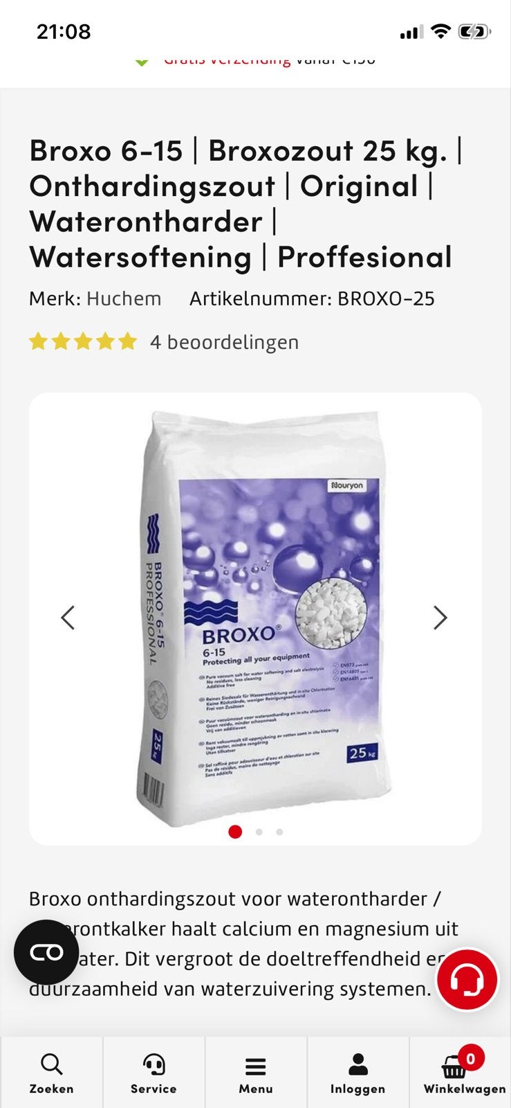 Broxo 6-15 Onthardingszout 25 kg voor Waterontharder, Ophalen, Nieuw, Waterontharder met zout