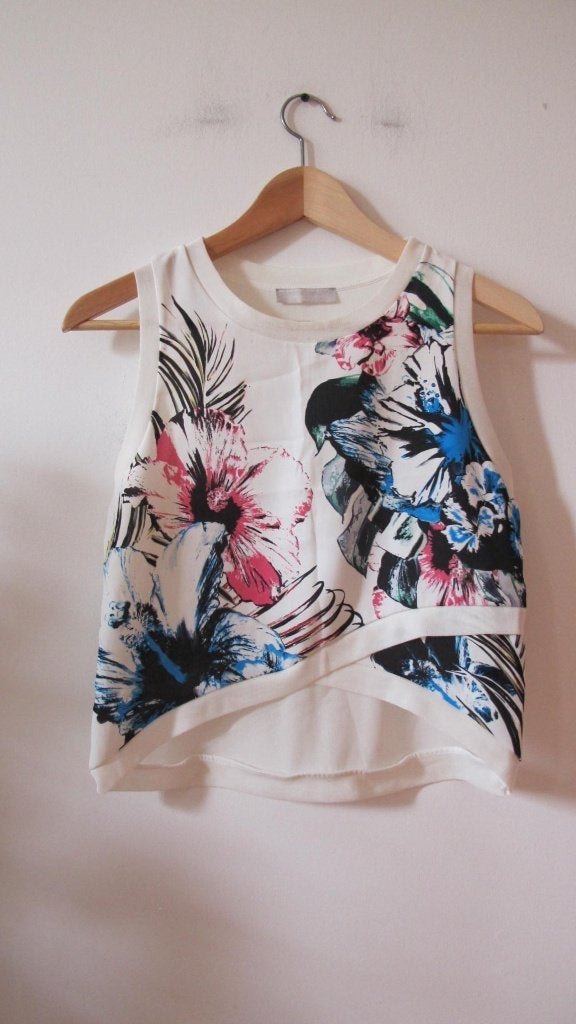 ZARA W&B flower print crop top, Maat 38/40 (M), Ophalen of Verzenden, Zo goed als nieuw, Zonder mouw
