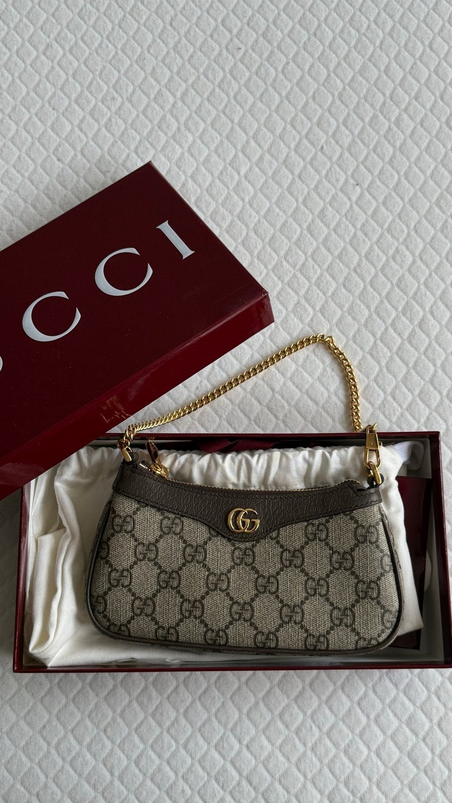 Gucci Ophidia GG Mini Tasje - Nieuw, Ophalen of Verzenden, Zo goed als nieuw, Bruin, Avondtasje