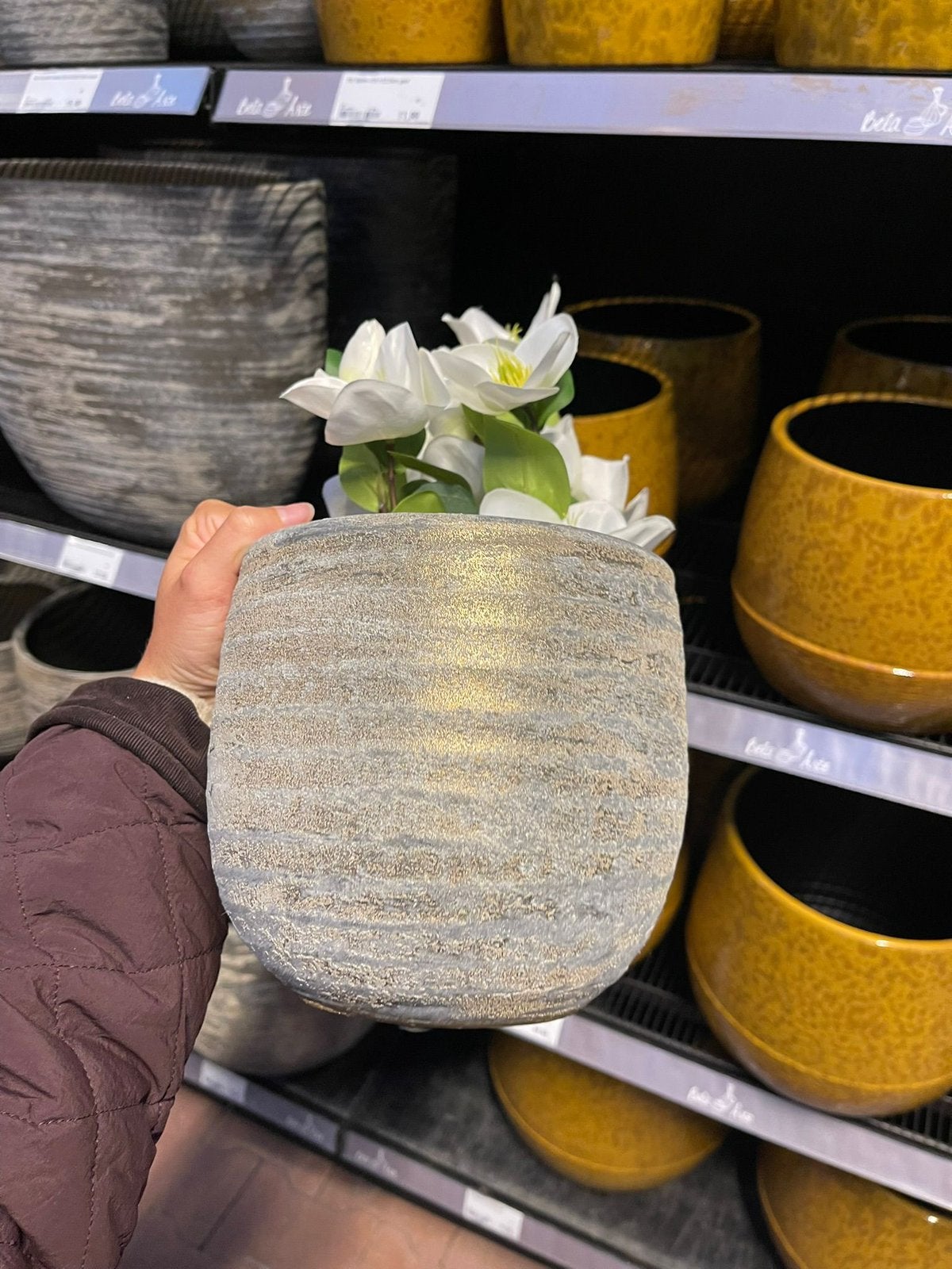 10 Keramieken bloempotten Floran Funchal – bruin/brons, Ophalen, Rond, Zo goed als nieuw, Aardewerk