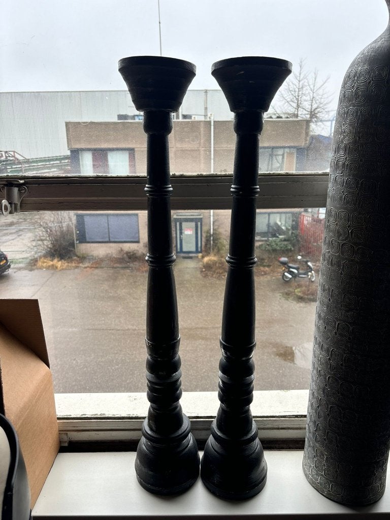 Houten vloerkandelaars zwart paar 2 stuks  CS26741, 80 cm, Gebruikt, Overige typen, Ophalen of Verzenden