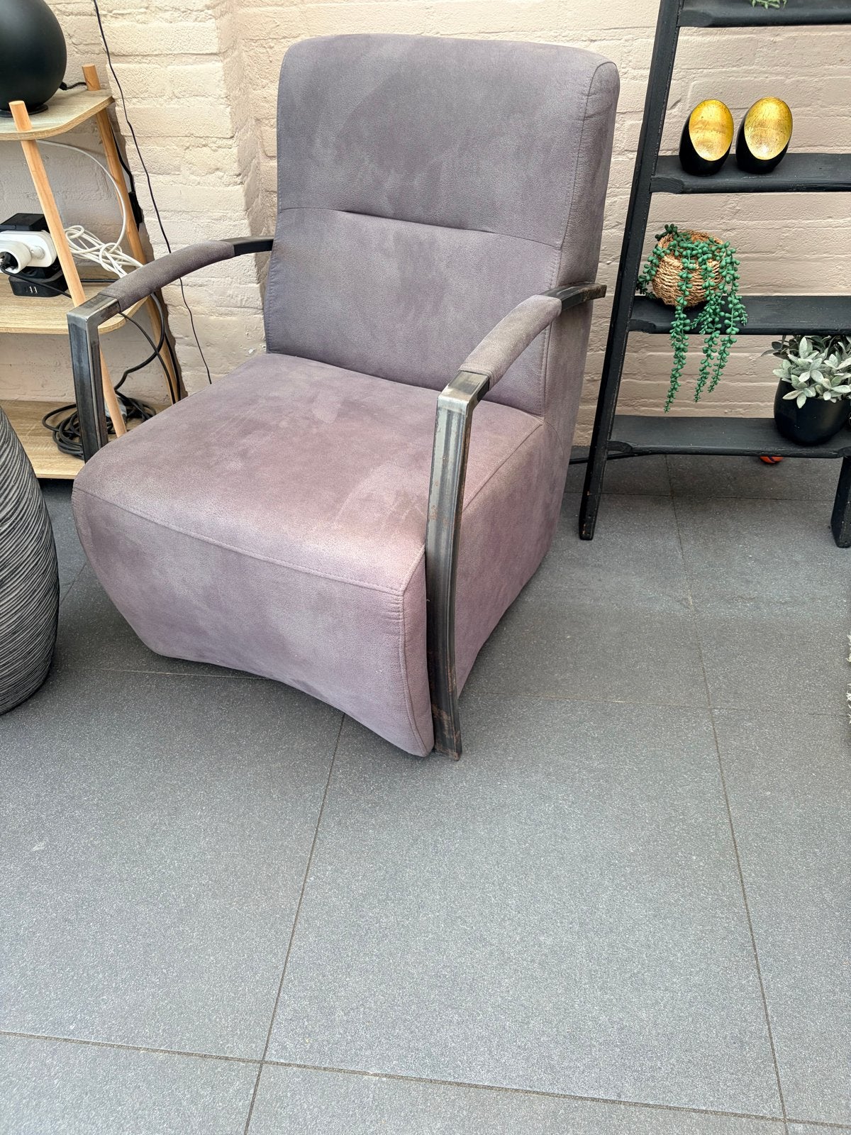 Comfortabele fauteuil met metalen frame, Ophalen, Gebruikt, Stof, 75 tot 100 cm