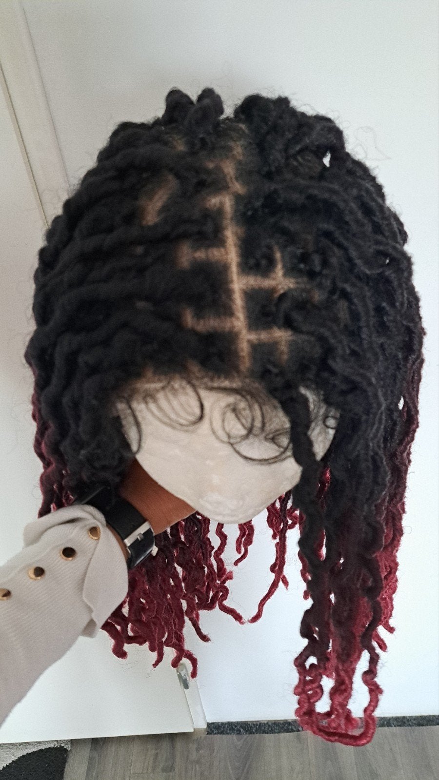 Dreadlocks Pruik 18 inch - Zwart naar Rood Ombre, Verzenden, Nieuw, Pruik of Haarverlenging