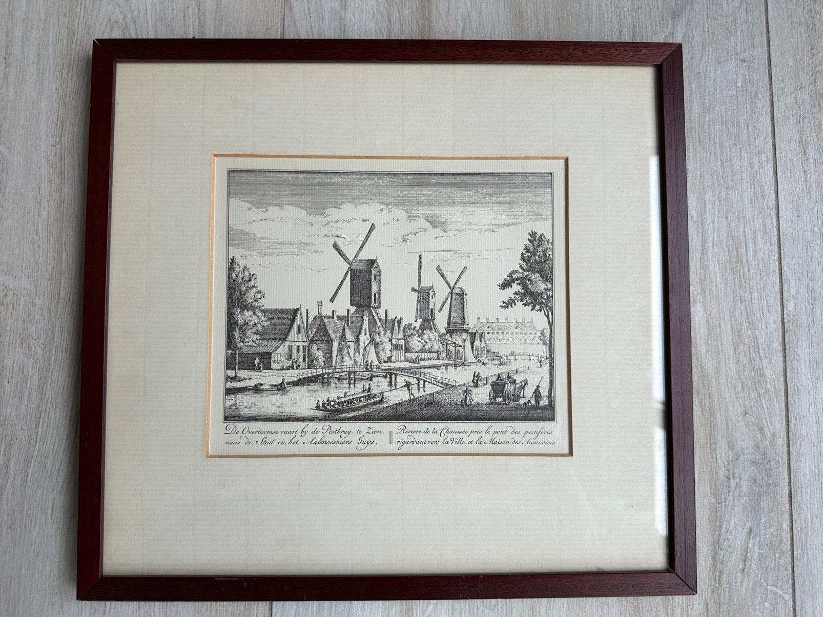 Oude gravure Overtoomse Vaart bij Pestbrug Amsterdam, Antiek en Kunst, Ophalen of Verzenden