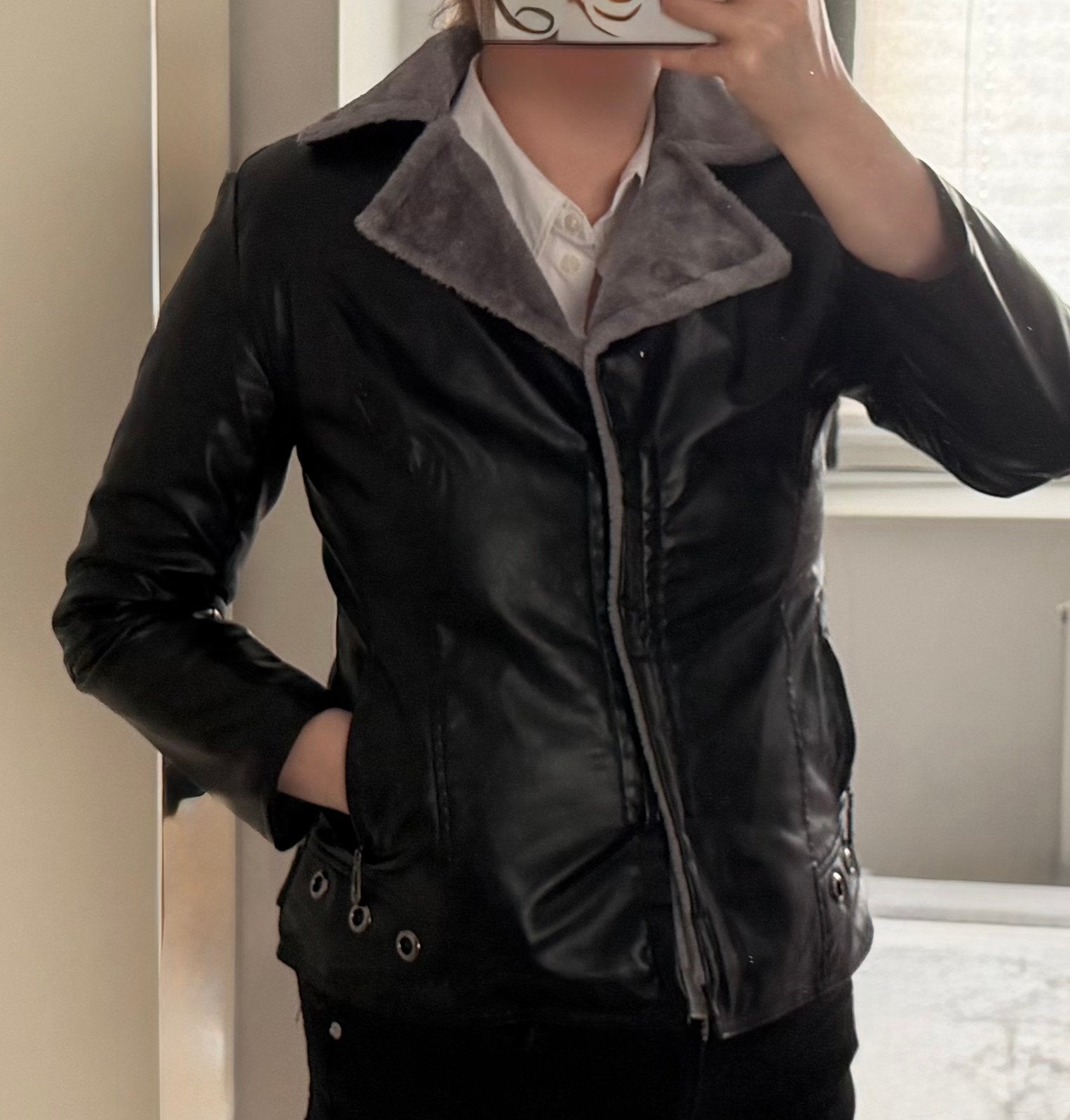 Faux leather jacket for spring, fall and cool summer, Ophalen of Verzenden, Zo goed als nieuw, Zwart