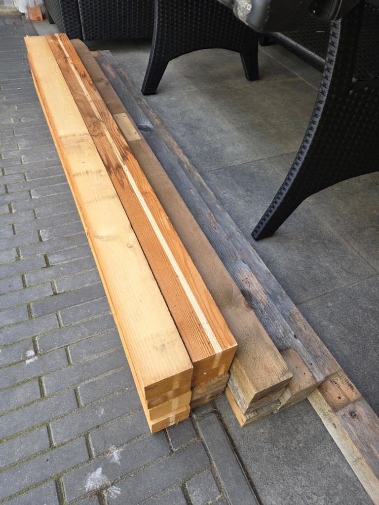Diverse Houten Balken en Stukken, Doe-het-zelf en Verbouw, Hout en Planken, Ophalen, Gebruikt, 50 mm of meer, Balk