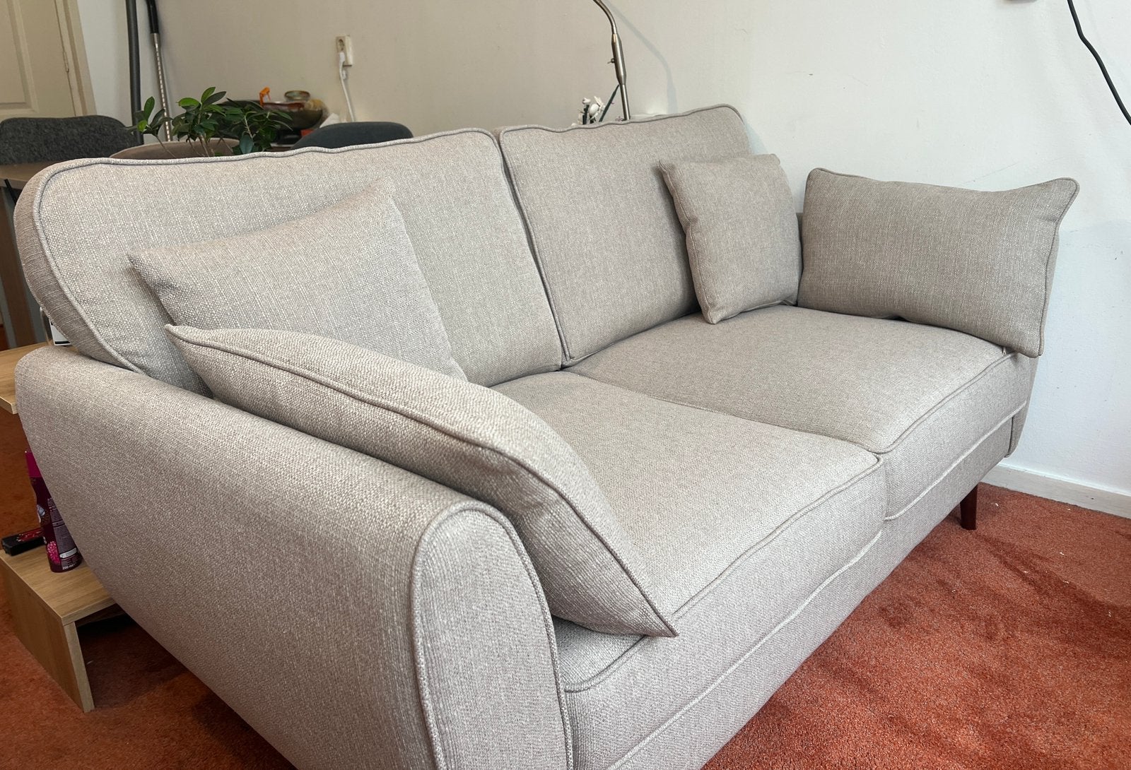 Bank crème linnen kleur incl kussens, Huis en Inrichting, Ophalen, Tweepersoons, 75 tot 100 cm, Zo goed als nieuw