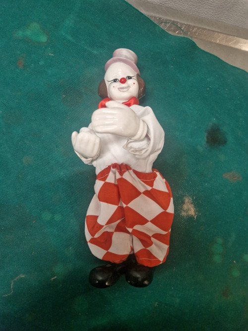 beeld clown met porseleinen hoofd, Ophalen of Verzenden