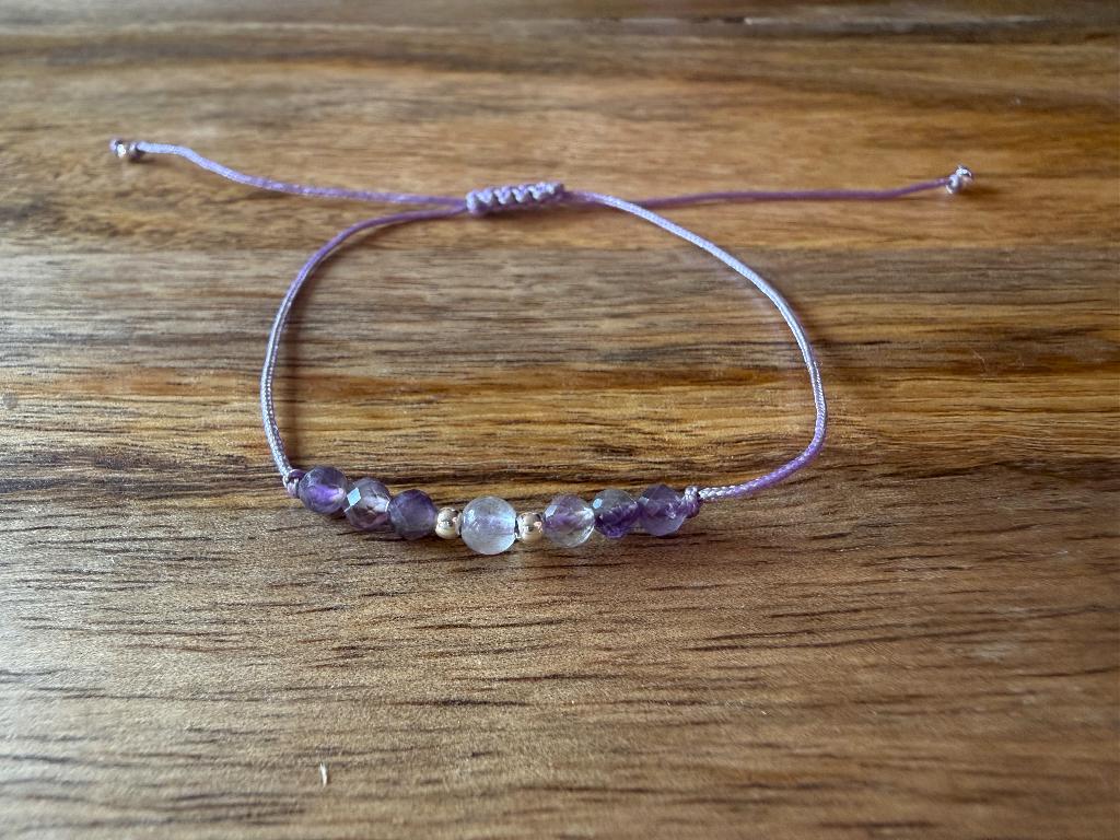 Amethist & Maansteen armband 925 zilver verstelbaar, Paars, Nieuw, Ophalen of Verzenden, Met bedels of kralen