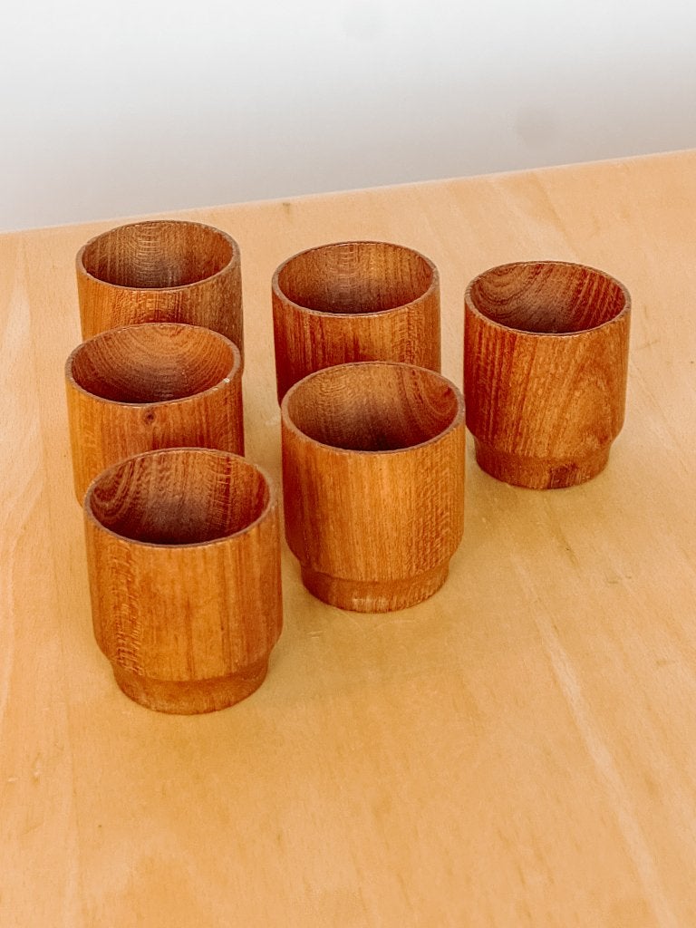 Set van 6 Deense houten eierdopjes - Vintage, Overige typen, Ophalen of Verzenden, Zo goed als nieuw, Onbekend