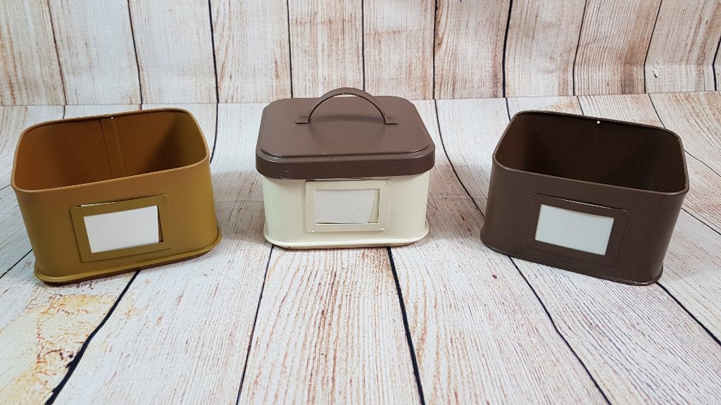 Vintage stapelbare opbergblikken, pasteltinten, 3 delig. 7A2, Tweedehands verkoop, Tweedehands verkoop, Gebruikt, Ophalen of Verzenden