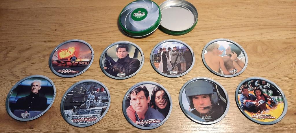 James Bond onderzetters in Heineken blikje, Ophalen of Verzenden, Zo goed als nieuw, Heineken