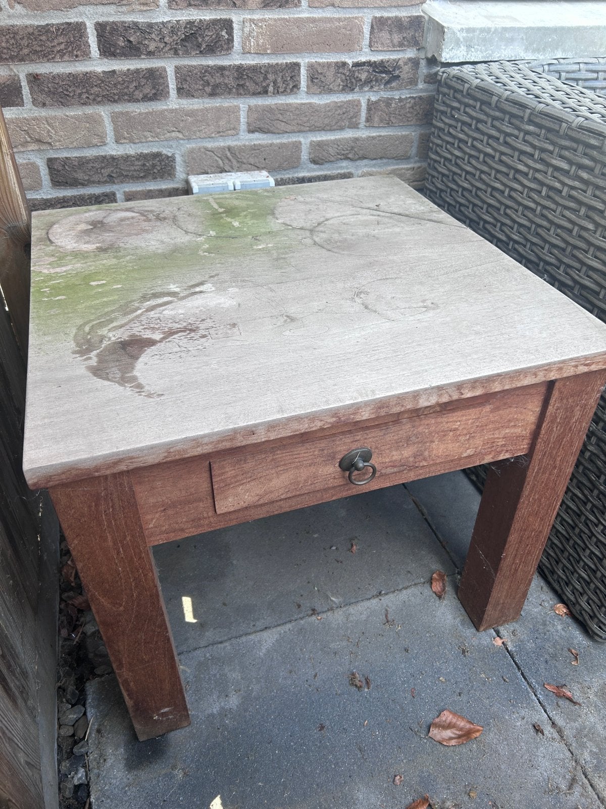 Teakhouten tafeltje en stoel, Ophalen, Gebruikt, Vierkant, Teakhout