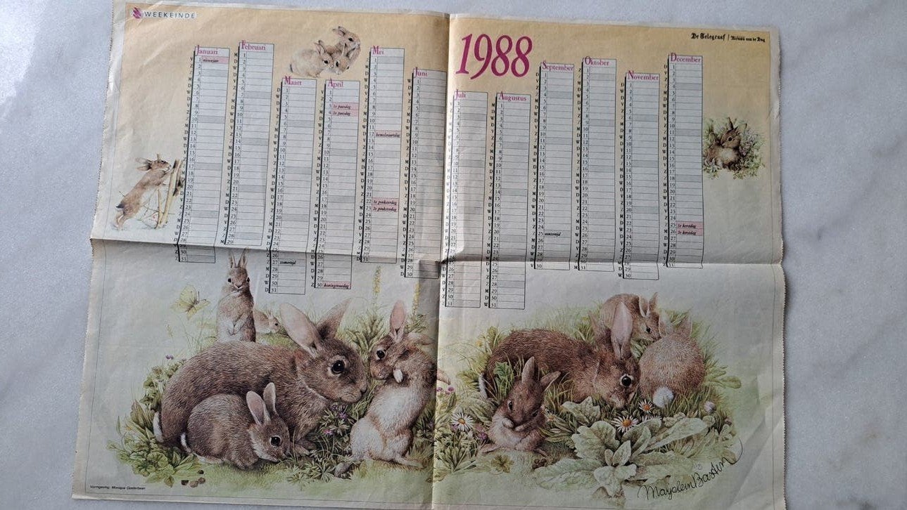 Telegraaf Verjaardagskalender Marjolein Bastin 1988, Ophalen of Verzenden, Maandkalender