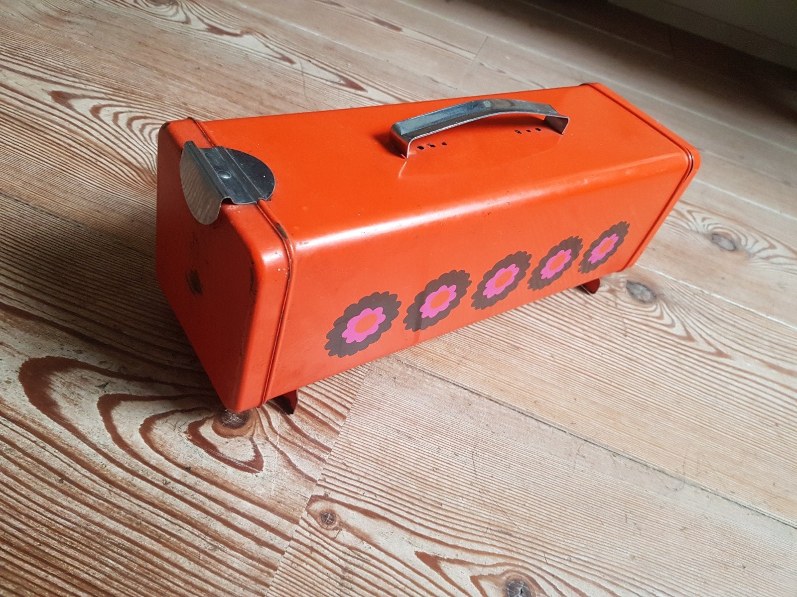Retro oranje metalen koektrommel Brabantia, Ophalen of Verzenden