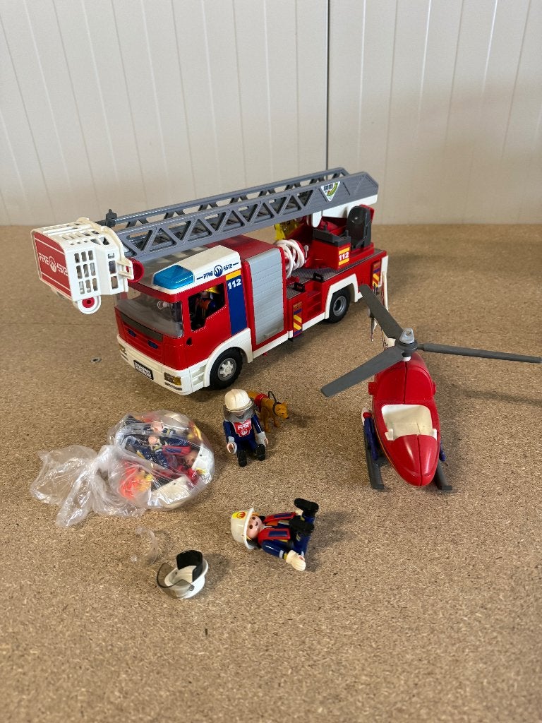 Playmobil brandweer auto en helicopter, Ophalen of Verzenden, Gebruikt, Complete set, Voertuig
