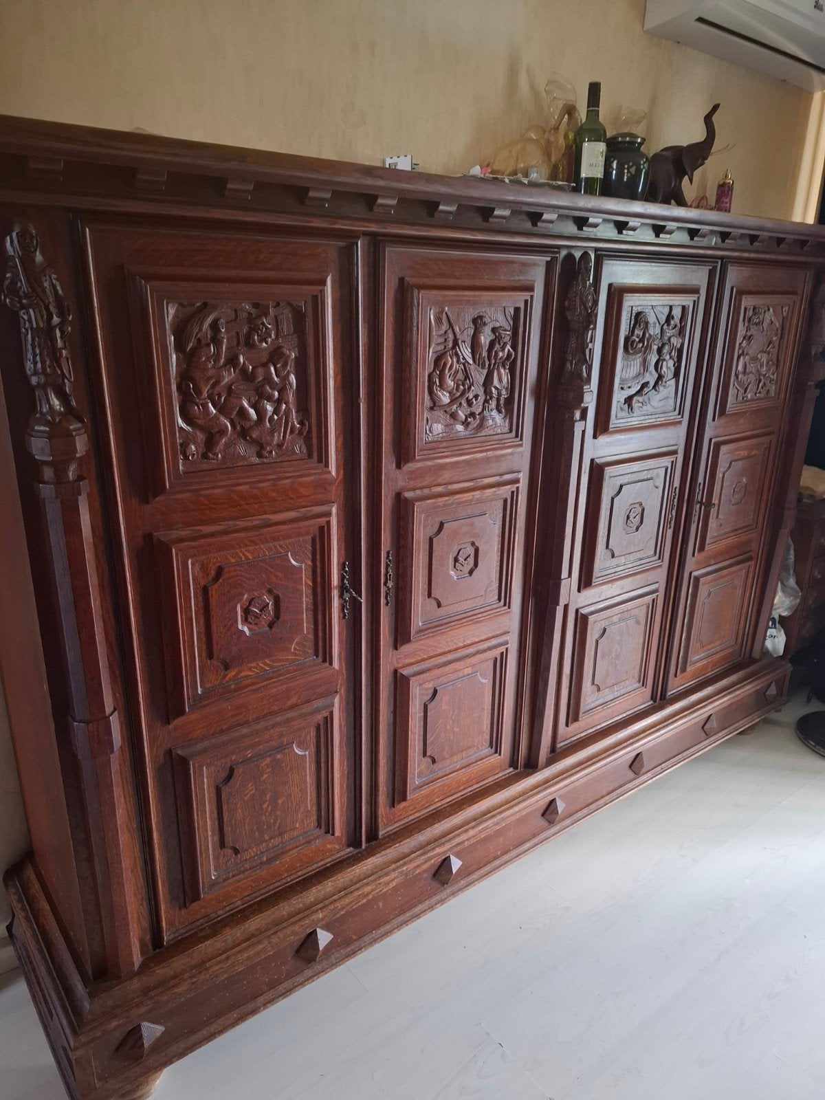 Antiek eiken dressoir met houtsnijwerk, Ophalen