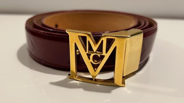 MCM bordeaux laklederen riem unisex, 100 cm of meer, MCM, Echt leder, Nieuw